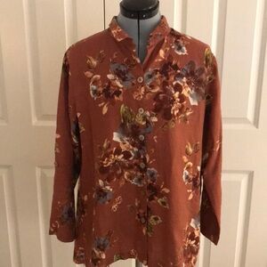 John Mark Linen Floral Blouse Size M